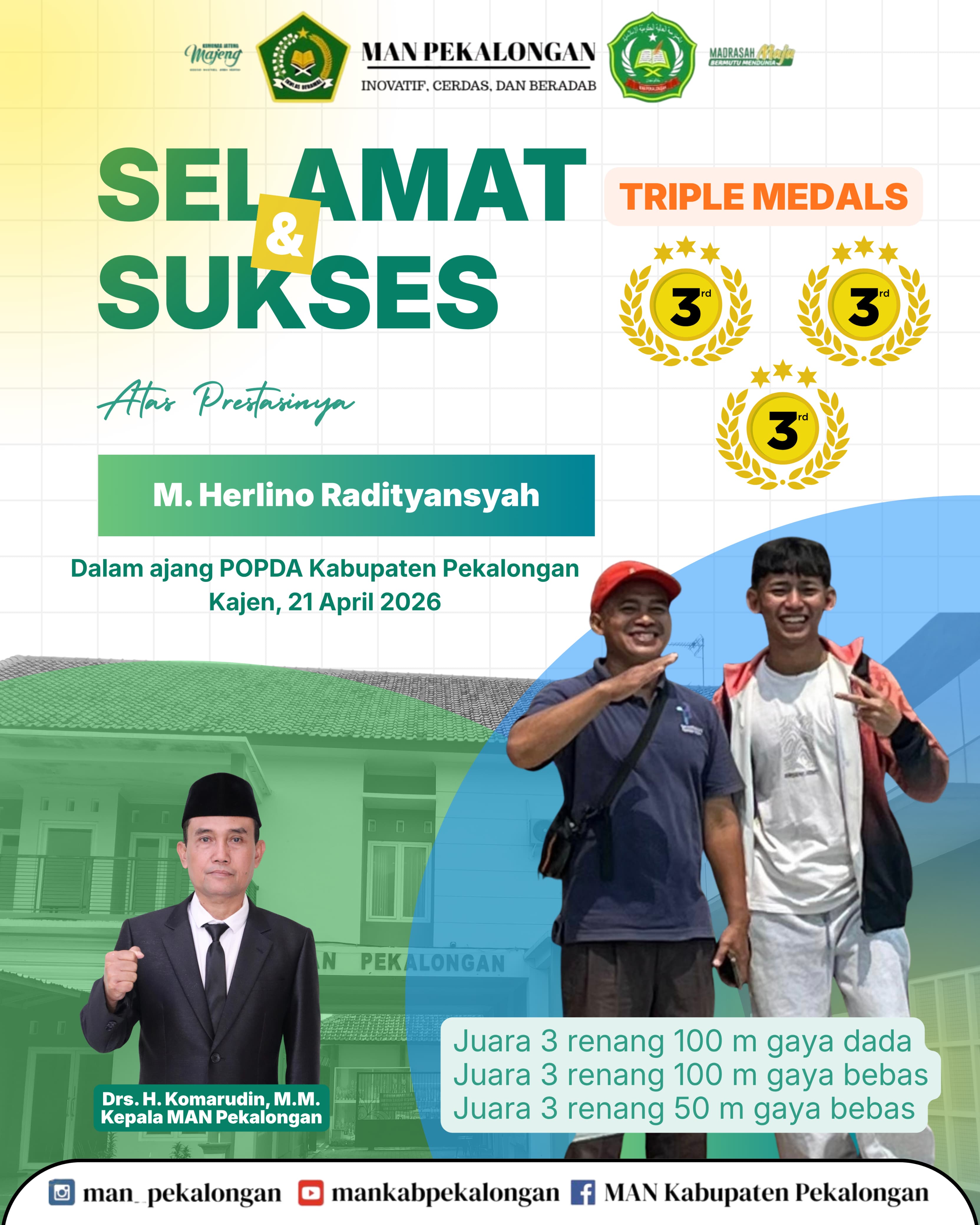 Tripel medali Renang